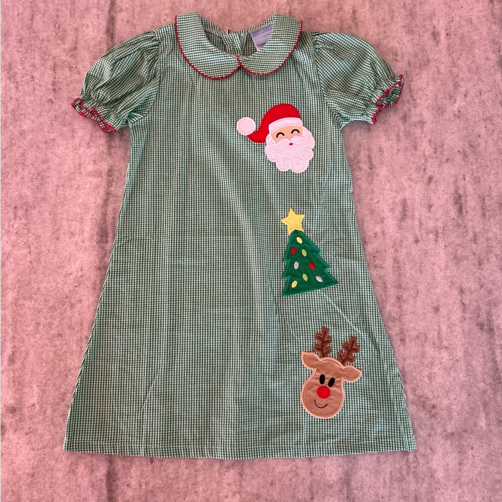 Classic Whimsy Green Gingham Christmas Dress with Apliques Size 6